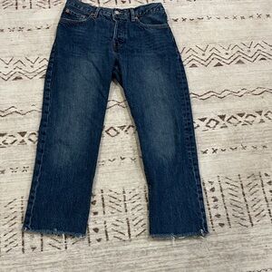Mango Havana Dark Blue Raw Hem Straight-Leg Jeans